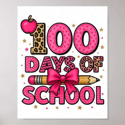 100 Days Of School Nk Coquette Bow Girls 100th Day Poster (Vorne)