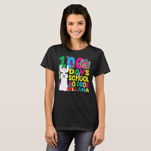 100 Days Of School No Prob-llama Llama Teacher And T-Shirt (Vorne ganz)