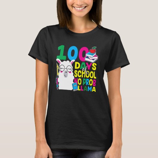 100 Days Of School No Prob-llama Llama Teacher And T-Shirt (Vorderseite)