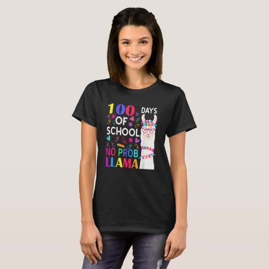 100 Days Of School No Prob Llama Llama Teacher Stu T-Shirt (Vorne ganz)