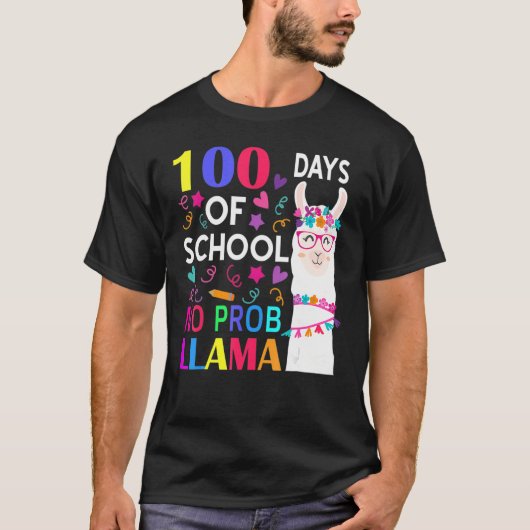 100 Days Of School No Prob Llama Llama Teacher Stu T-Shirt (Vorderseite)