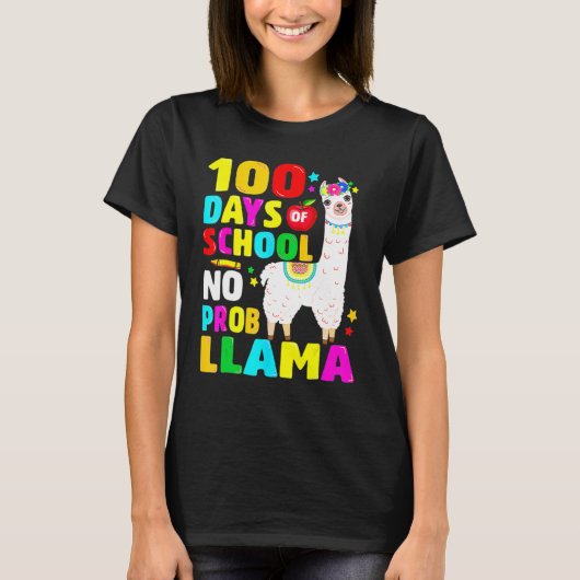 100 Days Of School No Problem Llama Girl 100th Day T-Shirt (Vorderseite)