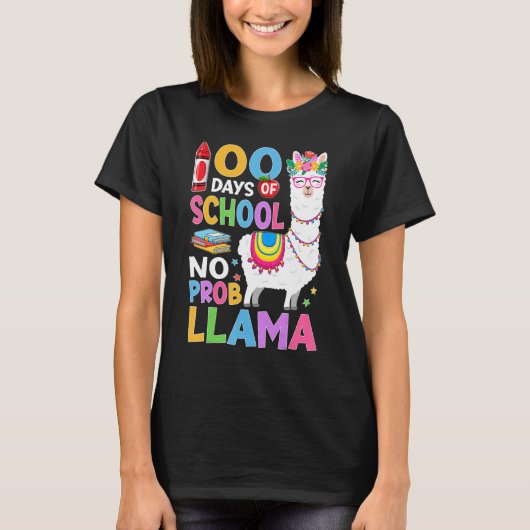 100 Days of School No Probllama 100th Day Girls St T-Shirt (Vorderseite)