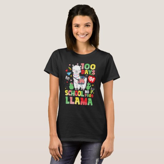 100 Days of School  No Probllama Cute Llama 100th  T-Shirt (Vorne ganz)