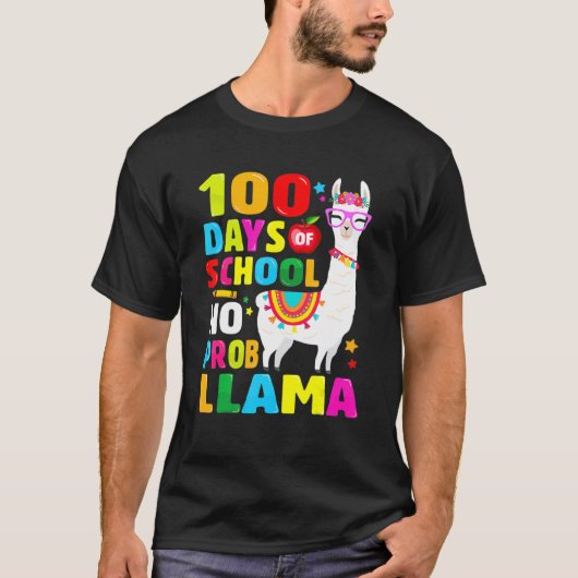 100 Days Of School No Probllama Llama 100th Day 9 T-Shirt (Vorderseite)