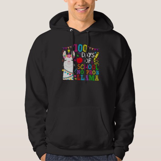 100 Days of School No Probllama Llama 100th Day Te Hoodie (Vorderseite)
