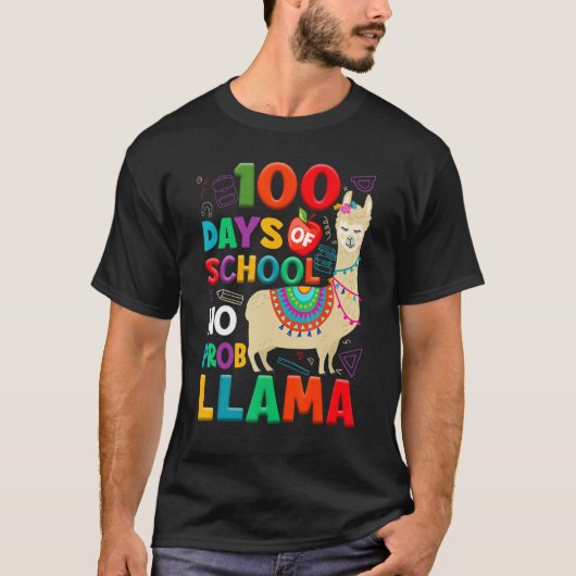 100 Days of School No Probllama Llama 100th Day Te T-Shirt (Vorderseite)