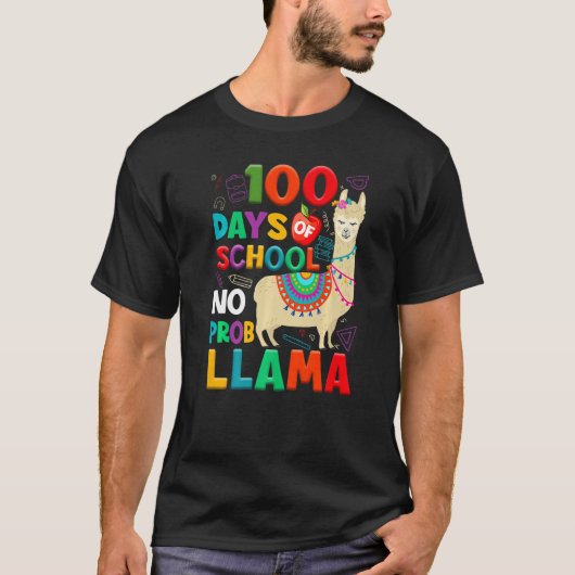 100 Days of School No Probllama Llama 100th Day Te T-Shirt (Vorderseite)