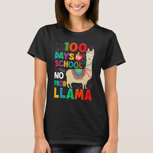 100 Days of School No Probllama Llama 100th Day Te T-Shirt (Vorderseite)