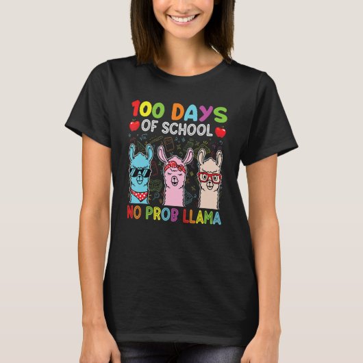 100 Days Of School No Probllama Llama Happy 100th  T-Shirt (Vorderseite)