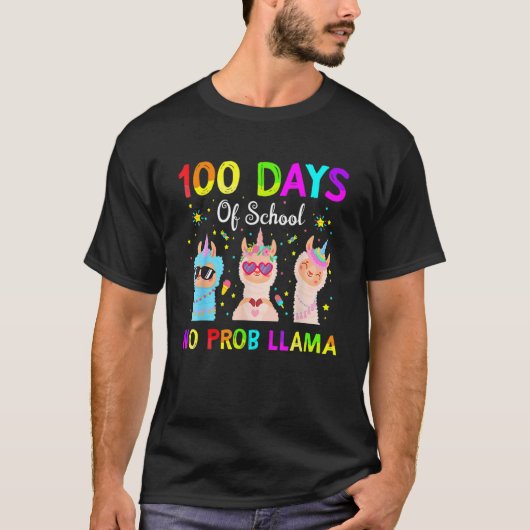 100 Days Of School No Probllama Llama Happy 100th  T-Shirt (Vorderseite)