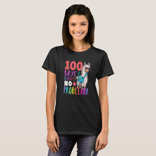 100 Days of School No Probllama Llama Happy 100th T-Shirt (Vorne ganz)