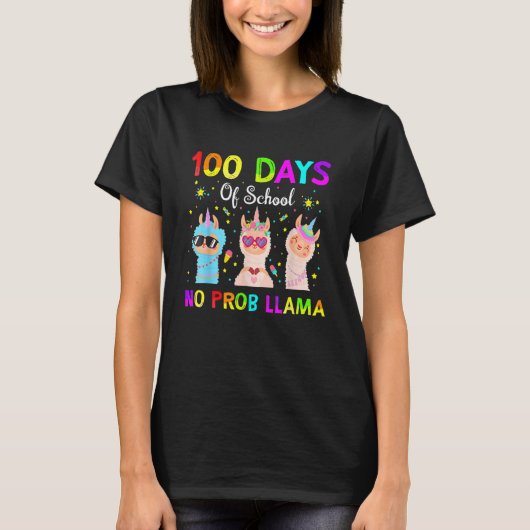100 Days Of School No Probllama Llama Happy 100th T-Shirt (Vorderseite)