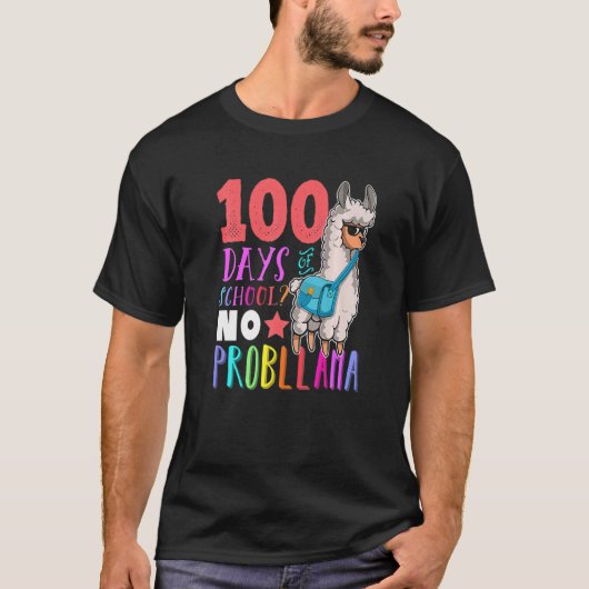 100 Days of School No Probllama Llama Happy 100th T-Shirt (Vorderseite)