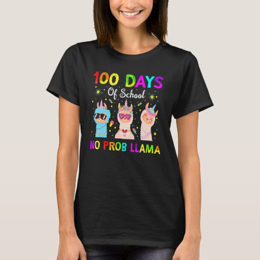 100 Days Of School No Probllama Llama Happy 100th T-Shirt (Vorderseite)