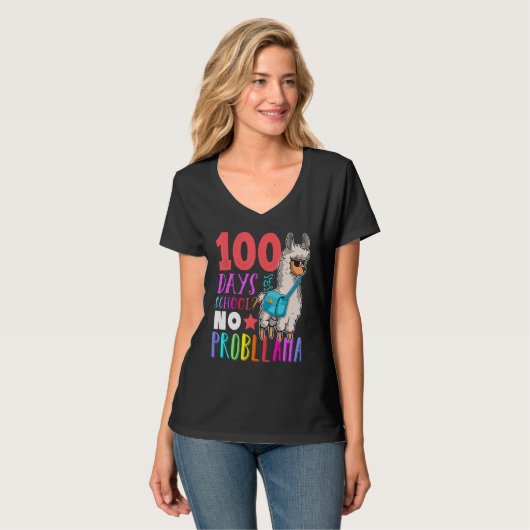 100 Days Of School No Probllama Llama Happy 100th T-Shirt (Vorderseite Vollansicht)