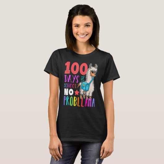 100 Days Of School No Probllama Llama Happy 100th T-Shirt (Vorne ganz)