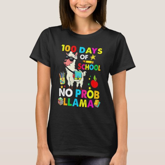 100 Days Of School No Probllama Llama Happy 100th  T-Shirt (Vorderseite)