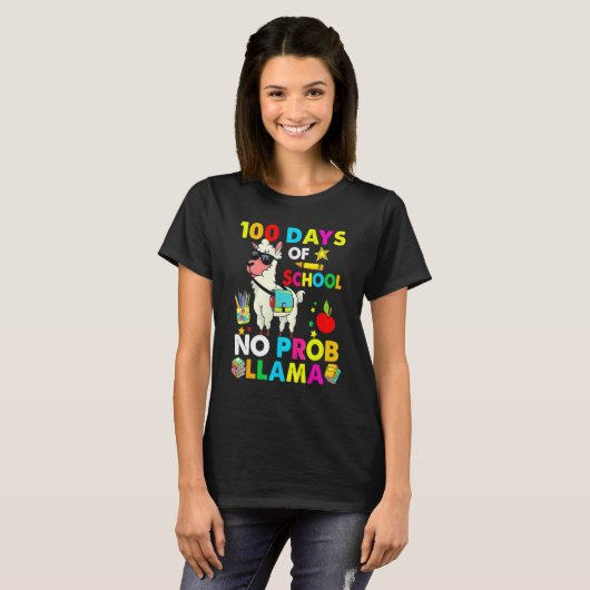 100 Days Of School No Probllama Llama Happy 100th  T-Shirt (Vorne ganz)