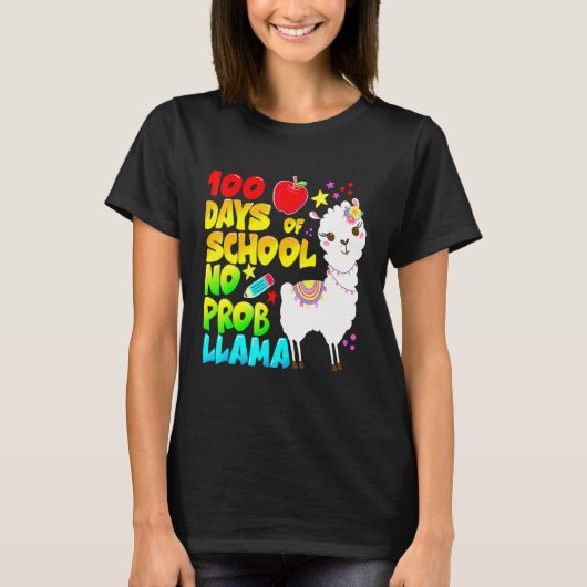 100 Days Of School No Probllama Llama Teachers Stu T-Shirt (Vorderseite)