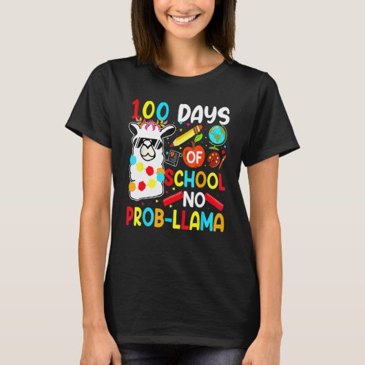 100 Days Of School No Probllama Llama Teachers Stu T-Shirt (Vorderseite)