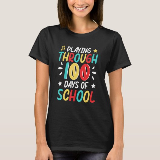 100 Days Of School Playing Music Teacher Cool Stud T-Shirt (Vorderseite)