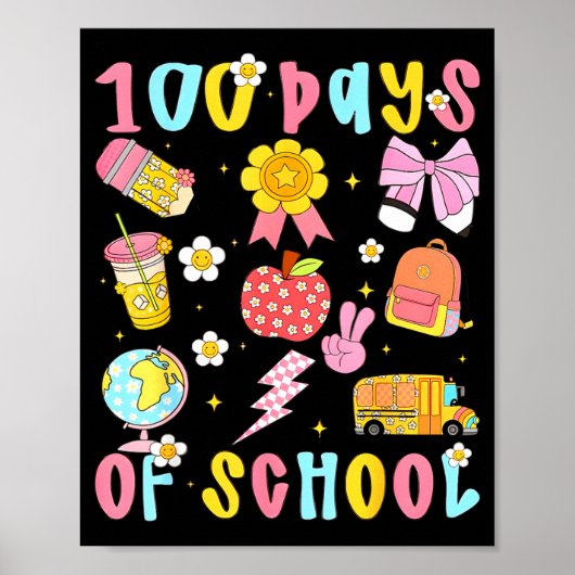 100 Days Of School Rainbow Bow Book Teacher Girl W Poster (Vorne)