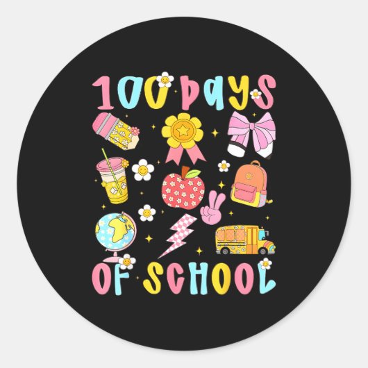 100 Days Of School Rainbow Bow Book Teacher Girl W Runder Aufkleber (Vorderseite)