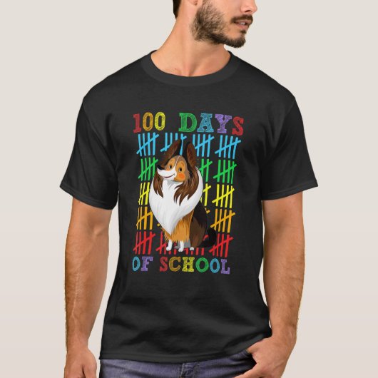 100 Days of School Shetland Sheepdog Lover 100th D T-Shirt (Vorderseite)