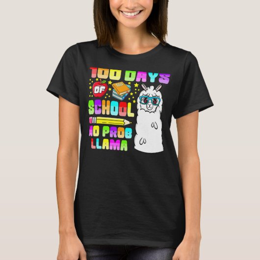 100 Days of School Shirt No Probllama Llama 100th  (Vorderseite)