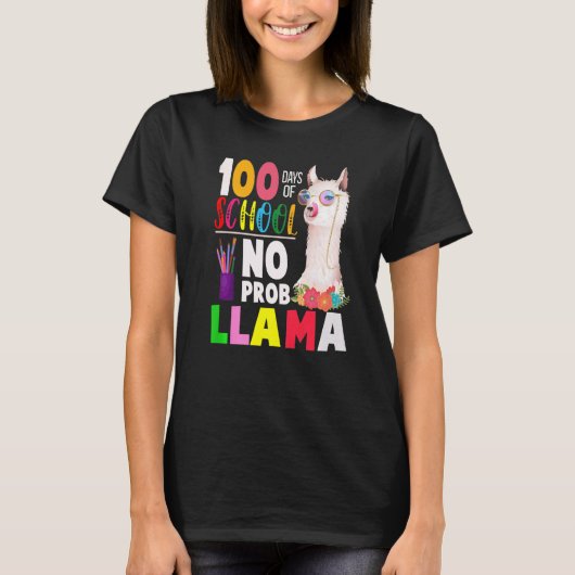 100 Days of School Shirt No Probllama Llama 100th (Vorderseite)