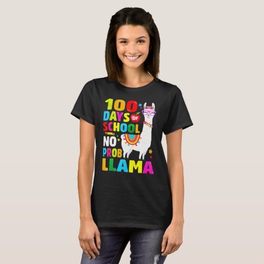 100 Days of School Shirt No Probllama Llama 100th (Vorne ganz)