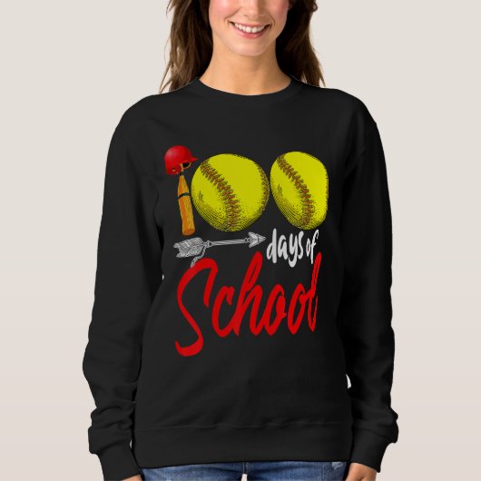 100 Days Of School Softball Teacher Kids 100th Day Sweatshirt (Vorderseite)