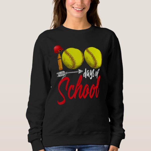 100 Days Of School Softball Teacher Kids 100th Day Sweatshirt (Vorderseite)