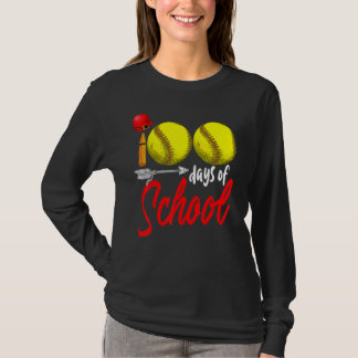 100 Days of School Softball Teacher Kids 100th Day T-Shirt