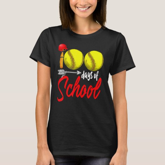 100 Days Of School Softball Teacher Kids 100th Day T-Shirt (Vorderseite)