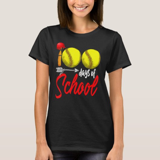 100 Days of School Softball Teacher Kids 100th Day T-Shirt (Vorderseite)