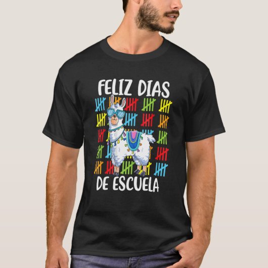 100 Days Of School Spanish Llama Feliz 100 Dias De T-Shirt (Vorderseite)