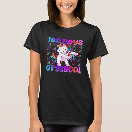 100 Days Of School Unicorn 100 Days Smarter 100th T-Shirt (Vorderseite)