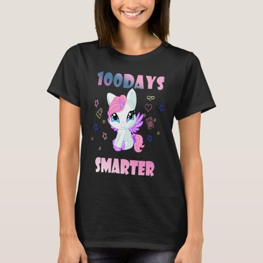100 Days Of School Unicorn 100 Days Smarter 100th T-Shirt (Vorderseite)