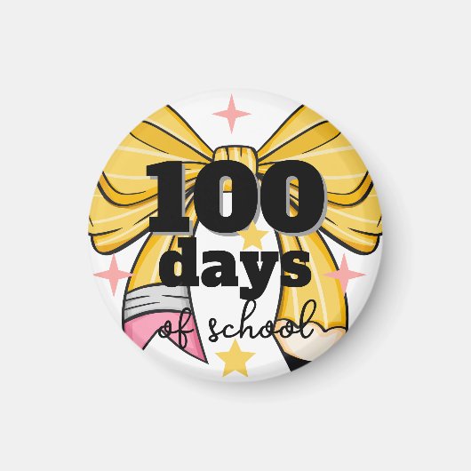 100 Days of School Yellow Pencil Bow Magnet (Vorne)