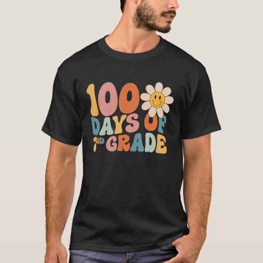 100 Days Of Second Grade Teacher Groovy 100th Day T-Shirt (Vorderseite)