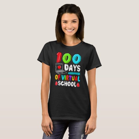100 Days Of Virtual School Funny 100th Day Of Scho T-Shirt (Vorne ganz)
