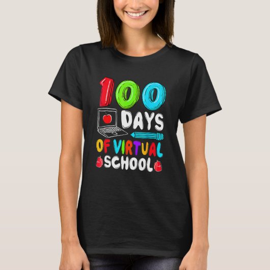 100 Days Of Virtual School Funny 100th Day Of Scho T-Shirt (Vorderseite)