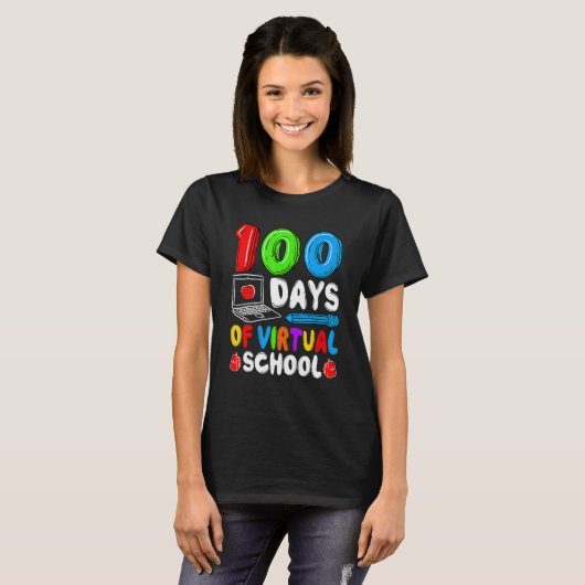 100 Days Of Virtual School Funny 100th Day Of Scho T-Shirt (Vorne ganz)