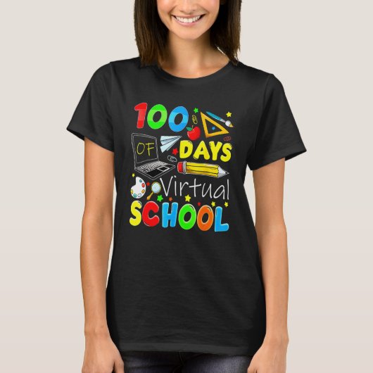 100 Days Of Virtual School Funny 100th Day Of Scho T-Shirt (Vorderseite)