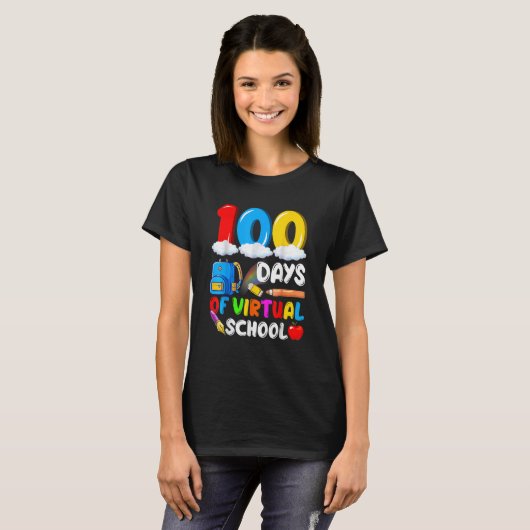 100 Days Of Virtual School Funny 100th Day Of Scho T-Shirt (Vorne ganz)