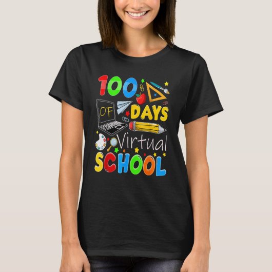 100 Days Of Virtual School Funny 100th Day Of Scho T-Shirt (Vorderseite)