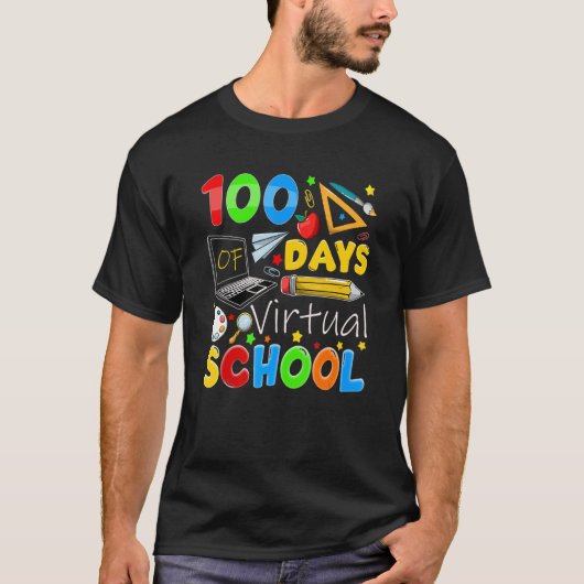 100 Days Of Virtual School Funny 100th Day Of Scho T-Shirt (Vorderseite)