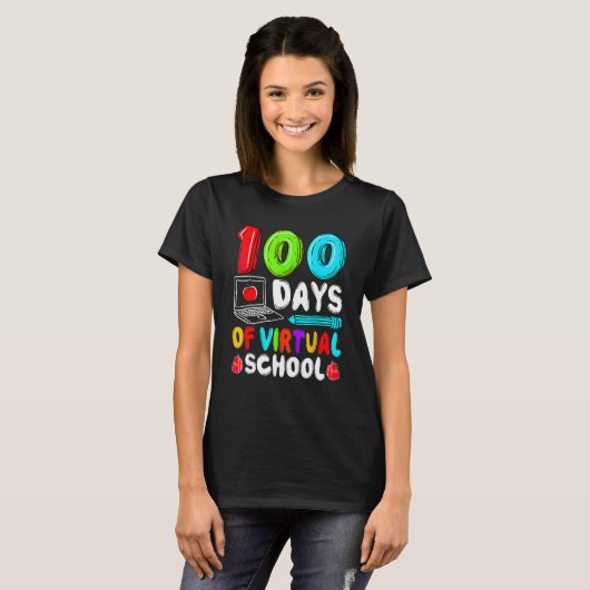 100 Days Of Virtual School Funny 100th Day Of Scho T-Shirt (Vorne ganz)